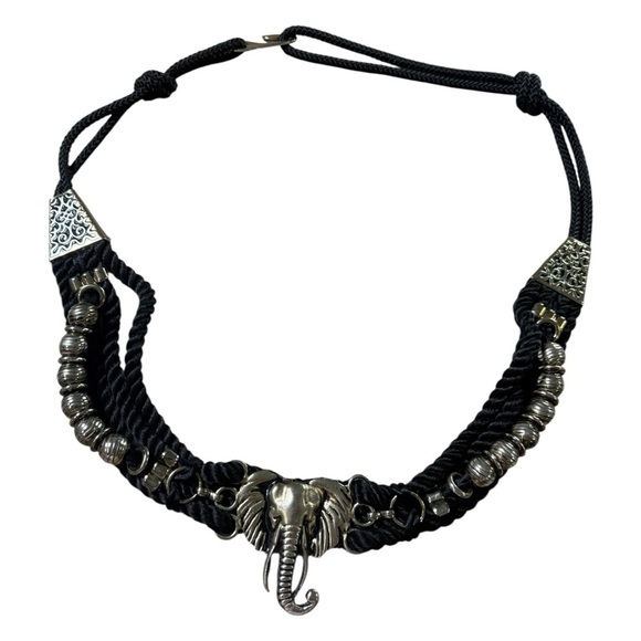 Elephant Statement Rope Belt 38” Length Black Silver Festival Boho - Picture 1 of 8